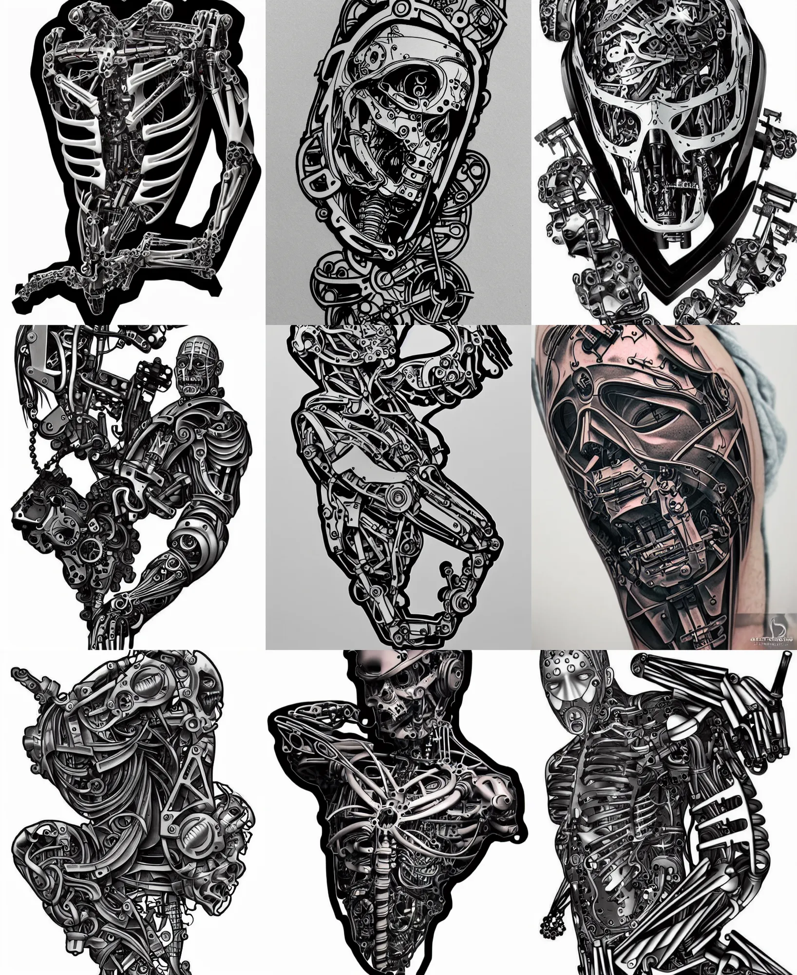 Image similar to biomechnical parts cybernetic tattoo stencil