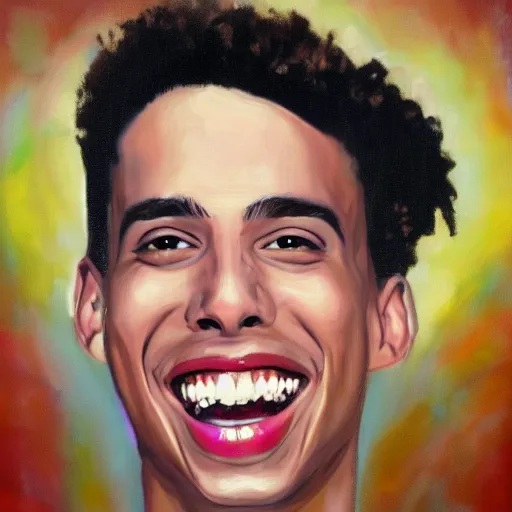 Image similar to rapper logic big smile, portrait painting