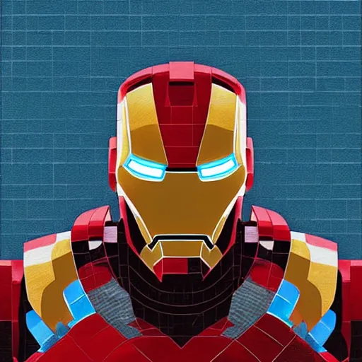 Image similar to mosaic portrait of iron man by Andreas Rocha, 4k, intricate details, dichotomy