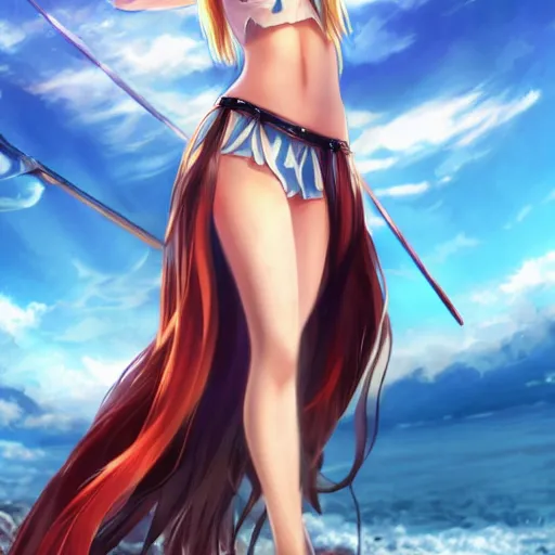 Prompt: a giant macro very beautiful young yuuki asuna, ( full body, long wavy hair, sky blue eyes, full round face, bikini, miniskirt ), standing with tyrion lannister cinematic wallpaper by stanley artgerm lau