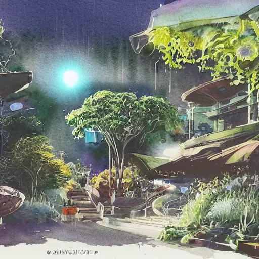 Image similar to Beautiful happy picturesque charming sci-fi city in harmony with nature. Beautiful light. Water and plants. Nice colour scheme, soft warm colour. Beautiful detailed watercolor by Lurid. (2022)