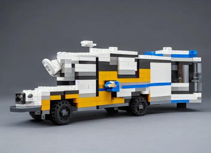 Image similar to product photo still of walter white winnebago lego playset, 8 k, 1 2 0 mm macro, f 1. 8, studio lighting, key light