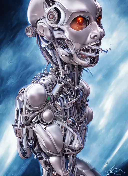 Image similar to portrait of a beautiful cyborg woman screams by Yukito Kishiro, biomechanical, hyper detailled, trending on artstation