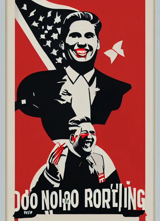 Image similar to propaganda poster smiling jerma as dictator of north korea, 8 k, trending on artstation