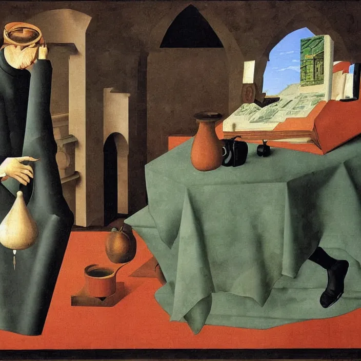 Image similar to obituary for an alchemist. painting by uccello paolo, rene magritte