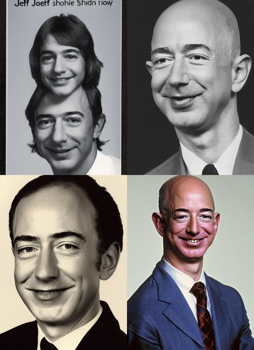 Prompt: 70s school yearbook photo of Jeff Bezos