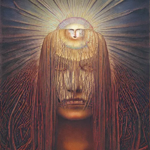 Image similar to the queen of the sun by zdzislaw beksinski and h. r. giger, oil on canvas