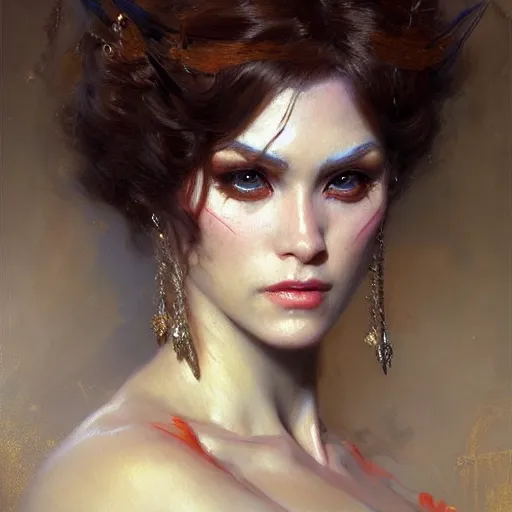 Prompt: portrait of a phantomess. highly detailed painting by gaston bussiere, craig mullins, j. c. leyendecker, close shot, 8 k realistic, cryengine, frostbite 3 engine, sharp focus, trending on pinterest, trending on artstation, trending on deviantart