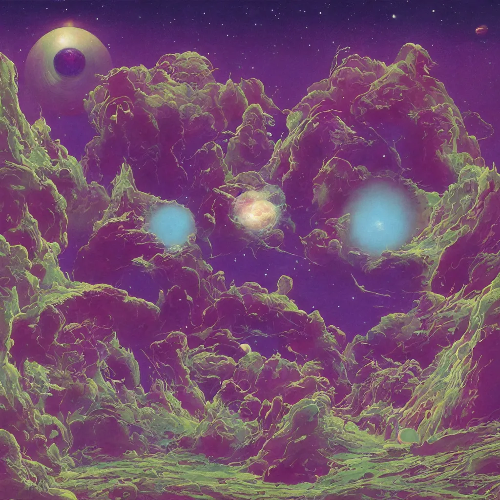 Painting Of A Field Of Angelic Beings In A Cosmic Stable Diffusion 
