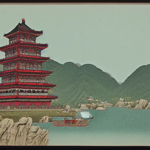 Leifeng Pagoda, Hasui Kawase | Stable Diffusion