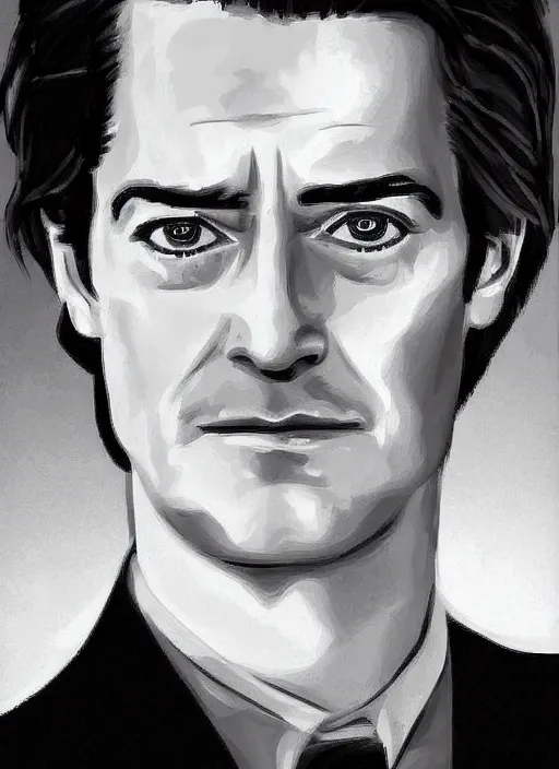 Prompt: portrait of kyle maclachlan as dale cooper by victor melamed