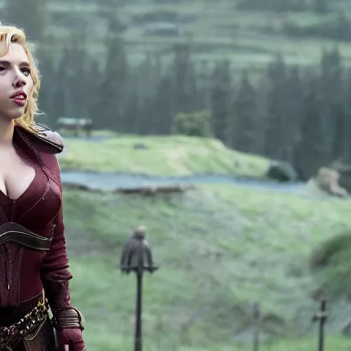 Prompt: Scarlett Johansson playing in the dnd film promotional shots directed by Rob Reiner