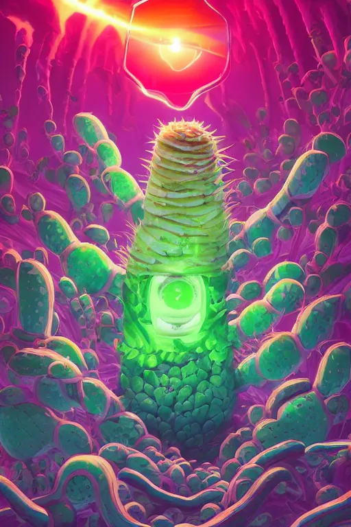 Image similar to roots cactus sushi cristal smurf ghost creature animal sushi cristal very big eye roots cactus elemental flush of force nature micro world fluo fishscale, behance hd by jesper ejsing, by rhads, makoto shinkai and lois van baarle, ilya kuvshinov, rossdraws radiating a glowing aura global illumination ray tracing hdr