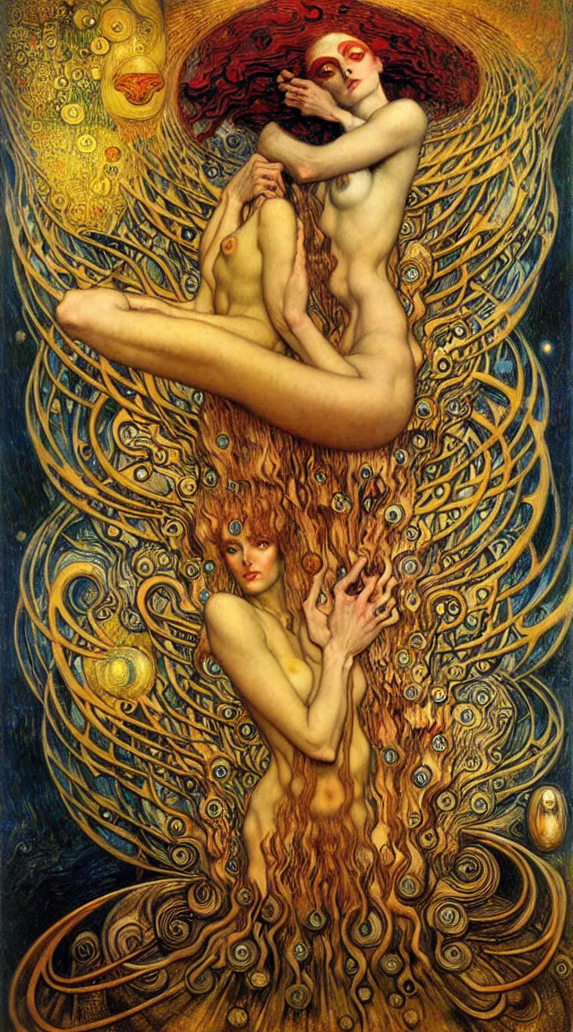 Image similar to Divine Chaos Engine by Karol Bak, Jean Delville, William Blake, Gustav Klimt, and Vincent Van Gogh, symbolist, visionary