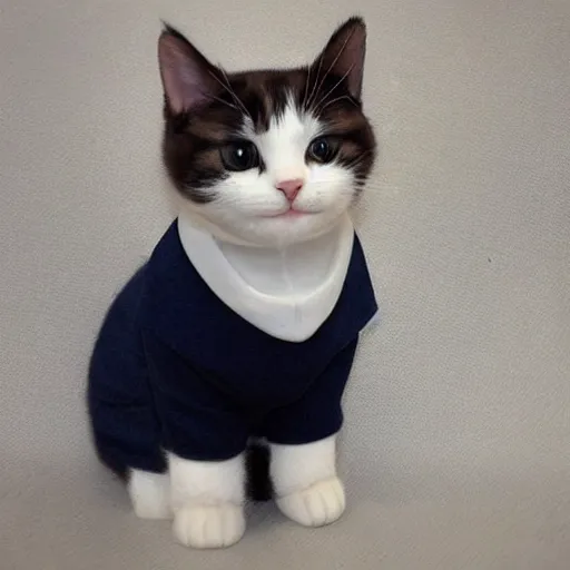 Image similar to cute cat wearing navy uniform, profile picture, realistic, full body