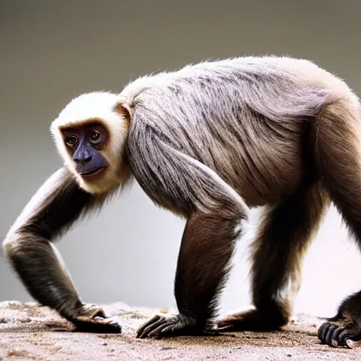 Prompt: david attenborough walking like a gibbon, still from nature documentary