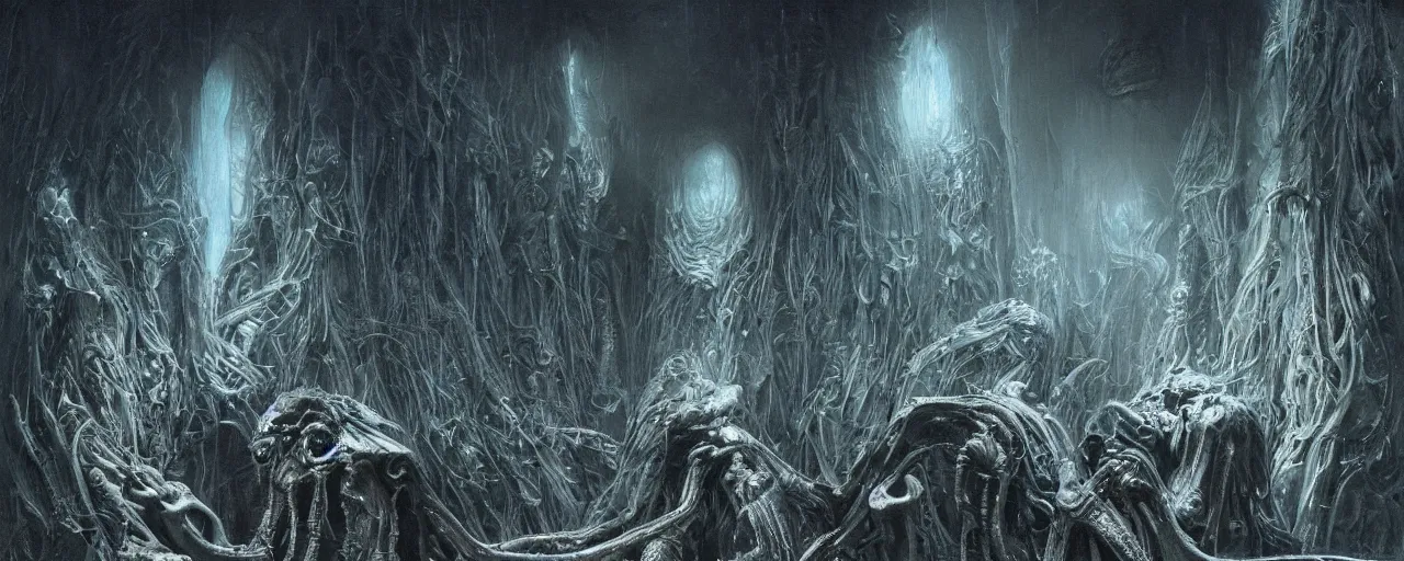 Image similar to an epic scifi movie still, a dark space scene, by jean pierre ugarte, by david umemoto, by wayne barlowe, by zdzislaw beksinski, by hr giger