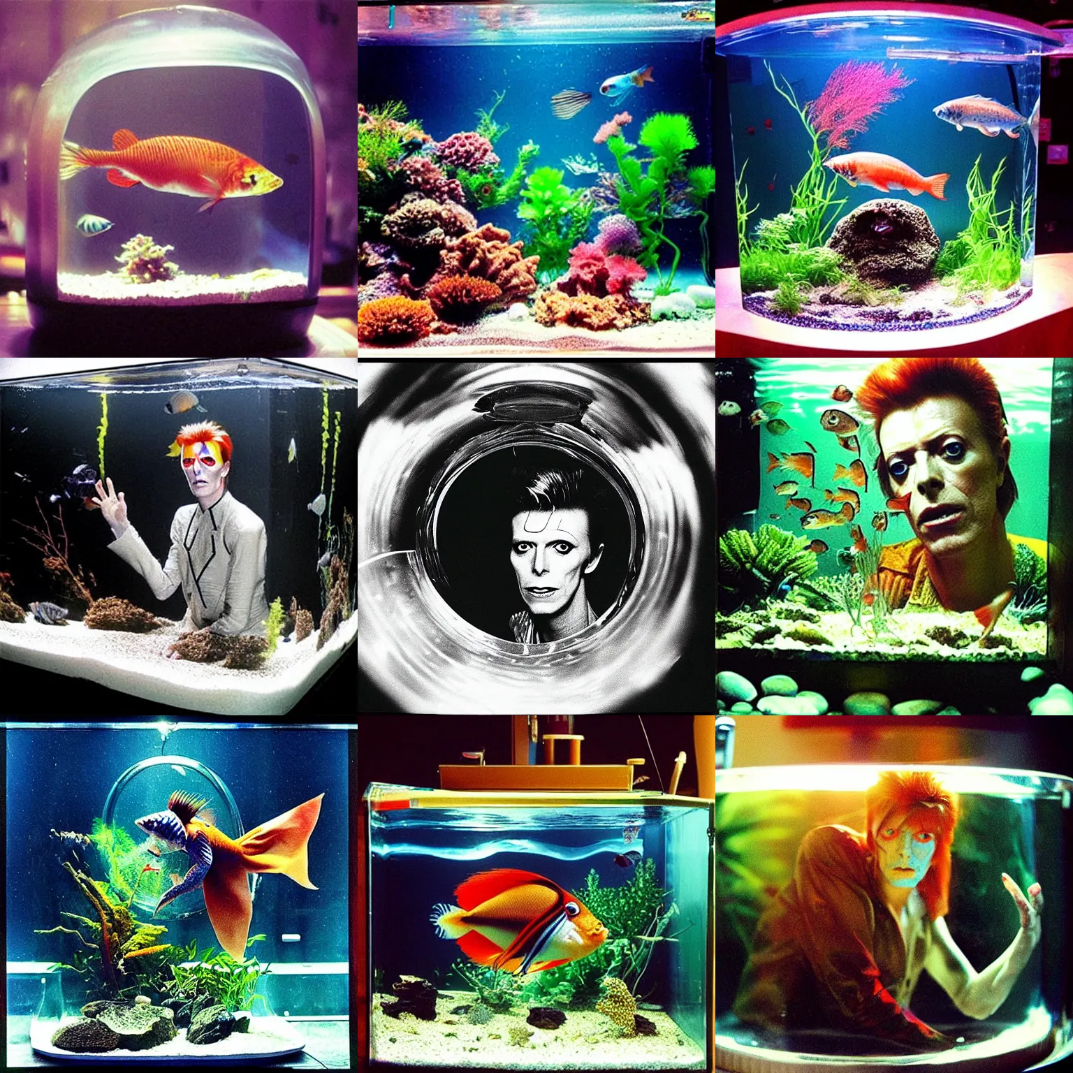 Prompt: “David Bowie fish in a fish tank”