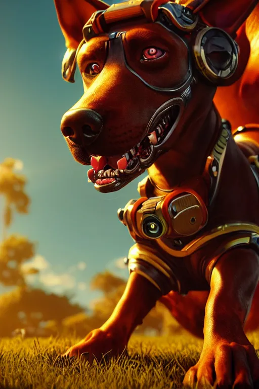 Prompt: cyborg dog, ultra hd, Painted By Andreas Rocha, unreal 5, DAZ, hyperrealistic, octane render, dynamic lighting, intricate detail, summer vibrancy, cinematic