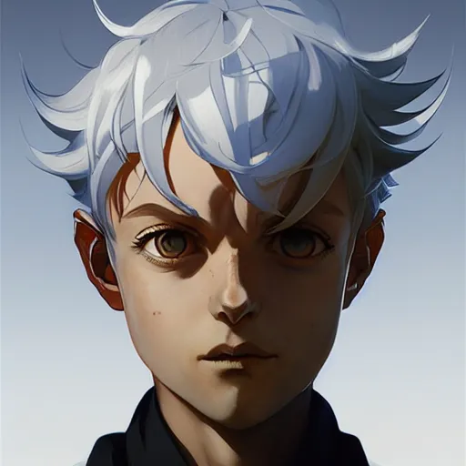 Prompt: Portrait of Norman from the promised neverland, white hair ,highly detailed, digital painting, artstation, concept art, sharp focus, illustration, art by greg rutkowski and alphonse mucha