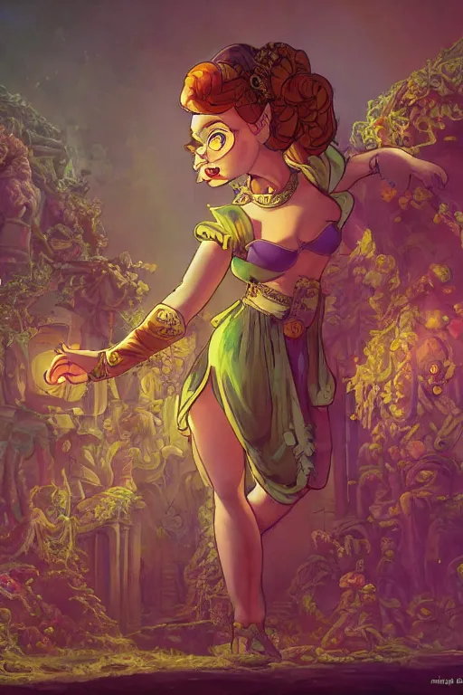 Image similar to scooby doo dressed as slave princess leia, ornate, beautiful, atmosphere, vibe, flowers, concept art illustration, color page, 4 k, tone mapping, doll, akihiko yoshida, james jean, andrei riabovitchev, marc simonetti, yoshitaka amano, digital illustration, greg rutowski, volumetric lighting, sunbeams, particles