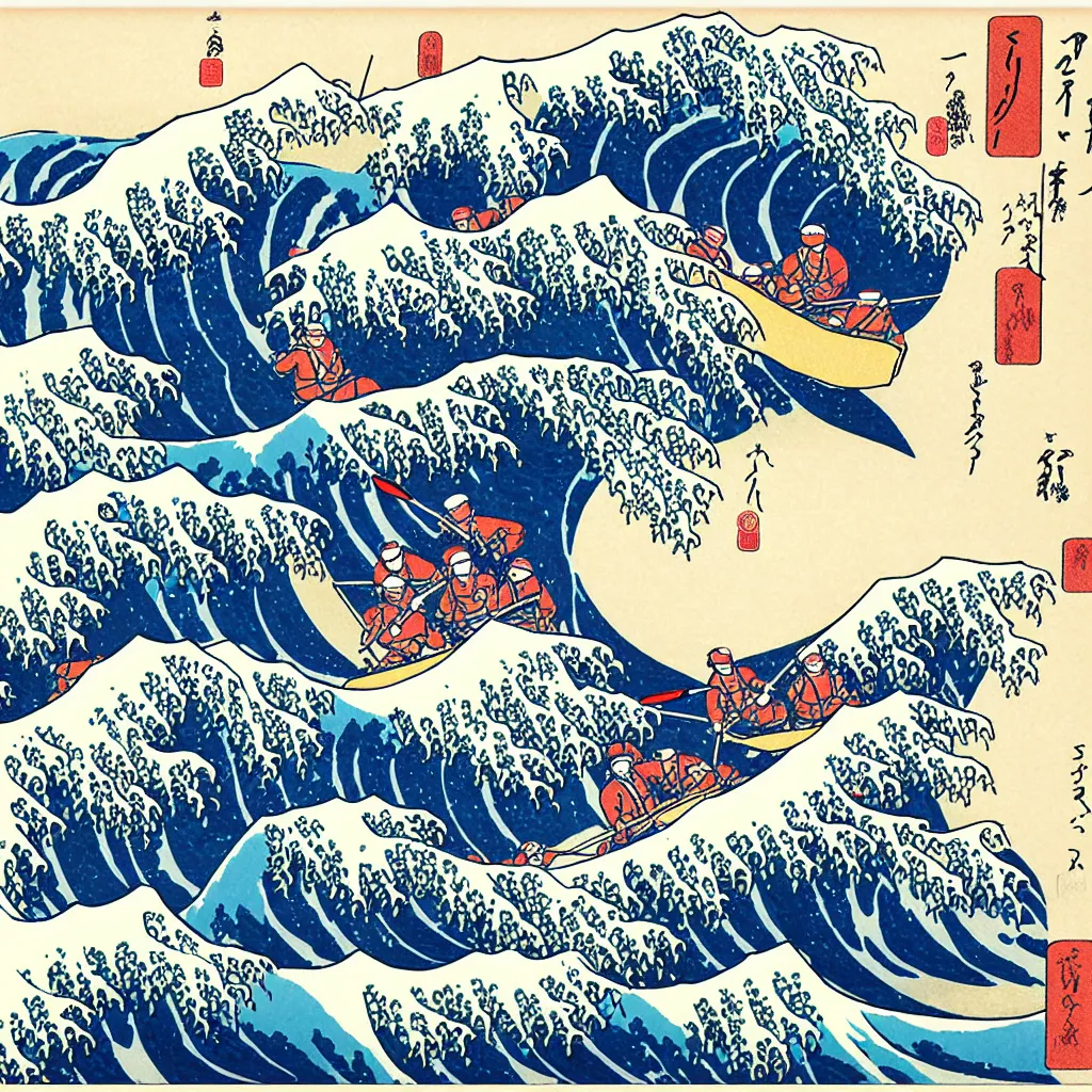 Image similar to river rafting on great wave by hokusai