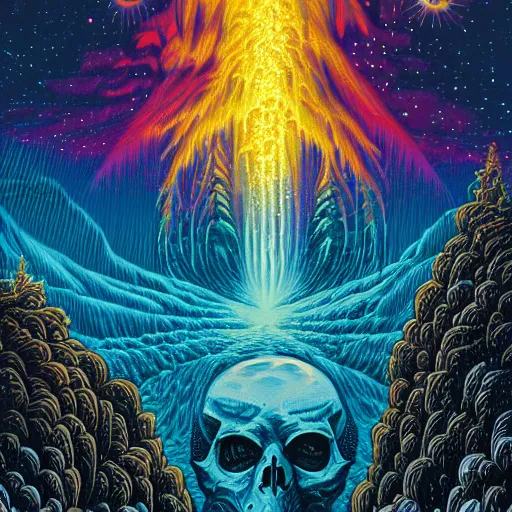 Image similar to ngc 3132 falling waterfall mysterious skull landscape by Casey Weldon, dan mumford 8k ultra high definition, upscaled, edge of the world, image credit nasa nat geo