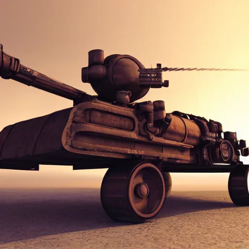 Image similar to steampunk missile tank, 3 d render, octane, ray tracing, ultra high resolution, ultra detailed, photorealistic, 8 k