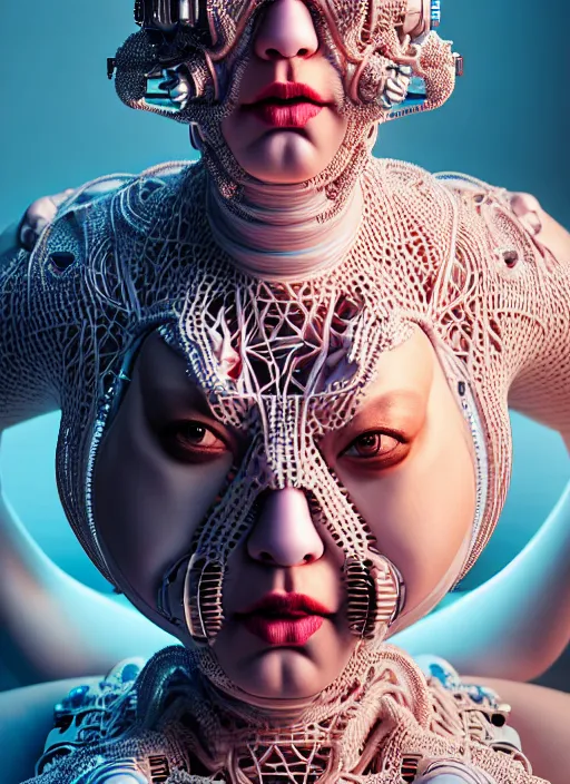 Prompt: portrait of an absurdly ugly, awful disgusting fat gross woman, fashionable cyberpunk mechanoid, hong kongcity, hyperdetailed illustration by irakli nadar and alexandre ferra, intricate linework, white porcelain skin, faberge, coral headdress, unreal engine 5 highly rendered, global illumination, radiant light, detailed and intricate environment