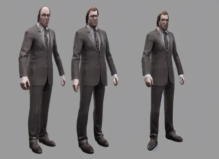 Image similar to 3 d model of saul goodman character in fighting game, stylized 3 d graphics, hdr, ultra graphics, ray tracing, 4 k image