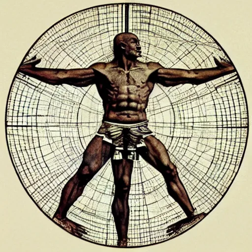 Image similar to Michael Jordan as the Vitruvian Man by leonardo da vinci, detailed, 8k, intricate blueprint