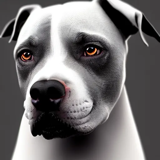 Prompt: photo of a skinny dark gray coat pit bull with a white paws and a white nose! painting, beautiful eyes!, pretty face!!, trending on artstation symmetry, concept art, sharp focus, illustration, art by! ilya kuvshinov!!, octane render