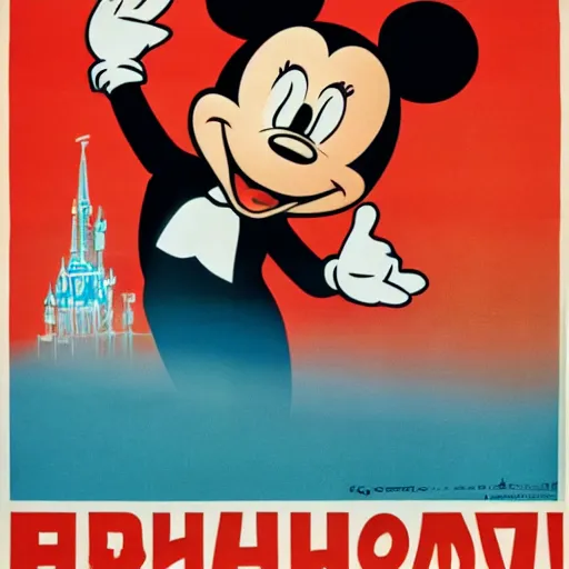 Image similar to soviet propaganda poster featuring the walt disney company