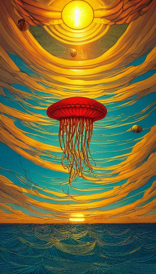 Image similar to The jellyfish of the sunset sky, italian futurism, Dan Mumford, da vinci, Josan Gonzalez