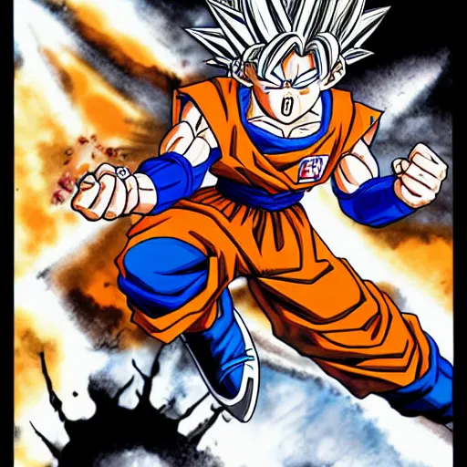 san goku super saiyan 1 0 0 in dragon ball z by akira, Stable Diffusion