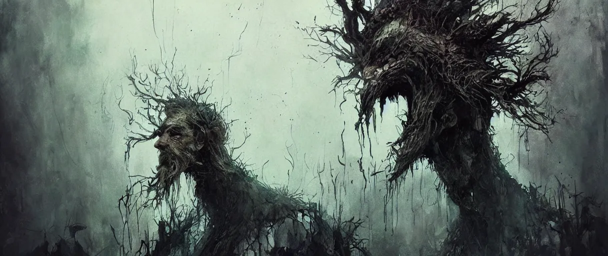 Prompt: concept art of treebeard from lord of the rings by emil melmoth zdzislaw beksinki craig mullins yoji shinkawa realistic render ominous detailed photo atmospheric by jeremy mann francis bacon and agnes cecile ink drips paint smears digital glitches glitchart