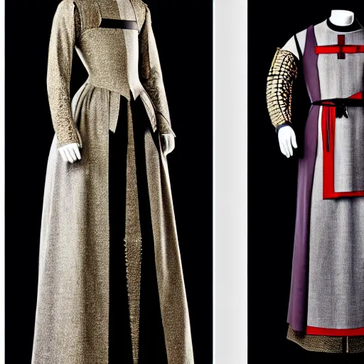 Image similar to a medieval dress from 1300, designed by Hugo Boss and Karl Lagerfeld