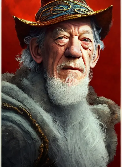 Image similar to ian mckellen as oscar diggs, intricate, d & d, wizard, fantasy, art nouveau, digital painting, trending on artstation, sharp focus, wide shot, illustration, global illumination, ray tracing, art by artgerm and greg rutkowski and ruan jia