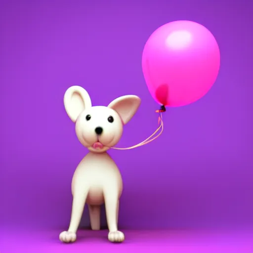 Image similar to 3D render of a pink balloon dog in a violet room