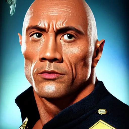 Prompt: a full body portrait of the rock as a star fleet officer from star trek next generation, ultra rendered extreme realism and detail, 8 k, highly detailed, realistic, completely framed, hyper realistic, colorful, direct lighting, 3 5 mm photo, photorealistic, sharp focus