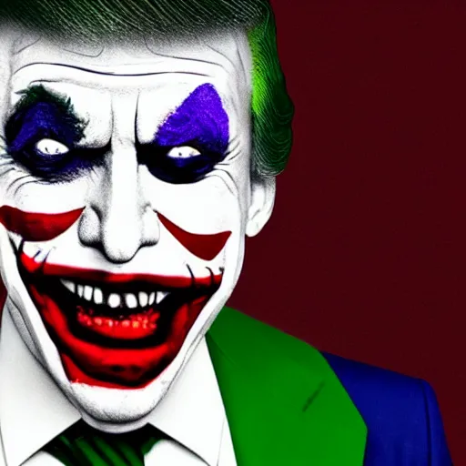 Image similar to donald trump as the Joker, 4k, highly detailed