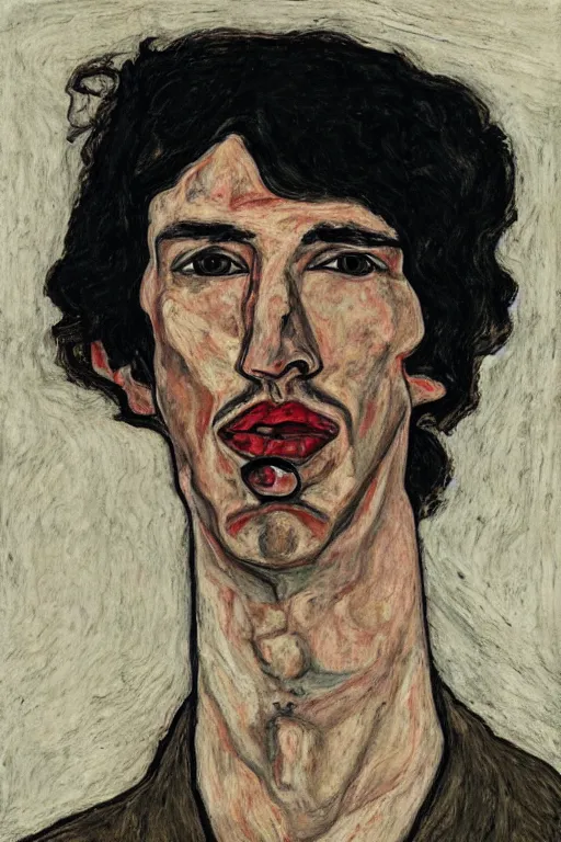 Image similar to long shot portrait of Adam Driver, Egon Schiele