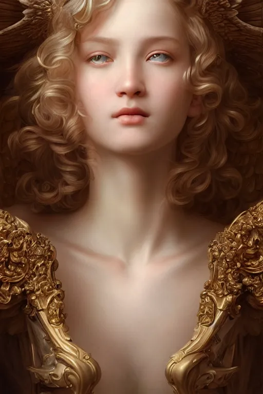 Image similar to a masterpiece ultrarealistic ultradetailed portrait of a very beautiful angel, baroque renaissance. medium shot, intricate, elegant, by stanley artgerm lau, wlop, rossdraws, james jean, andrei riabovitchev, marc simonetti, light by julie bell, porcelain skin. global illumination. vfx