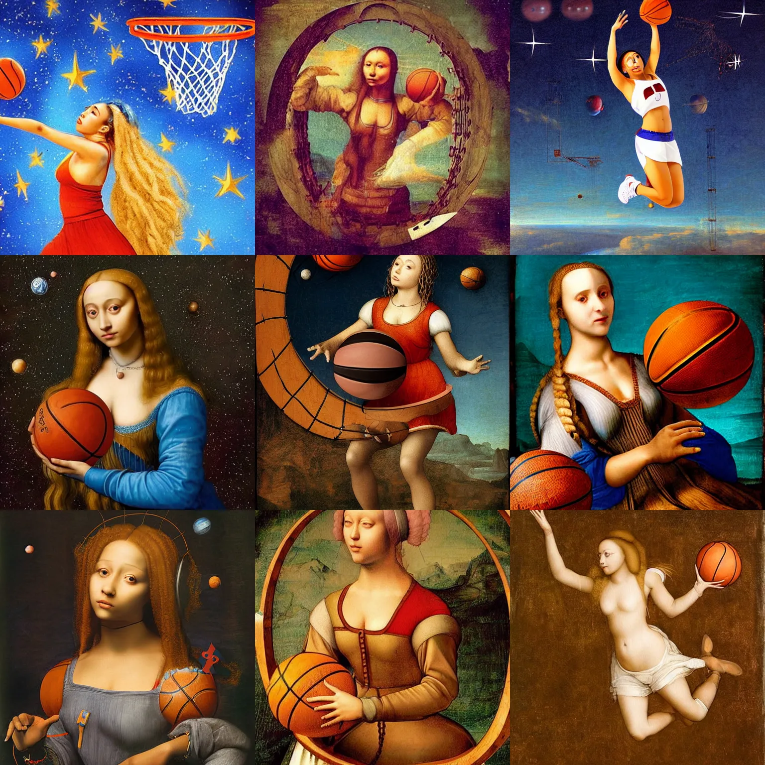 Prompt: beautiful beautiful beautiful beautiful beautiful digital art of Doja Cat Doja Cat Doja Cat Doja Cat Doja Cat dunking basketball in outer space by Leonardo Da Vinci Leonardo Da Vinci Leonardo Da Vinci masterpiece masterpiece masterpiece