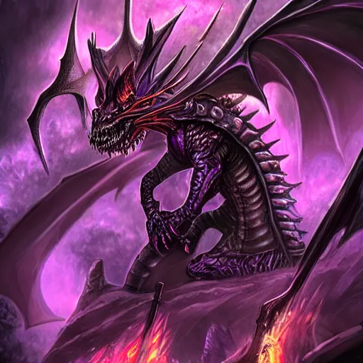 Image similar to violet reaper dragon hybrid, dark background with skulls, fantasy game art, fantasy rpg, league of legends