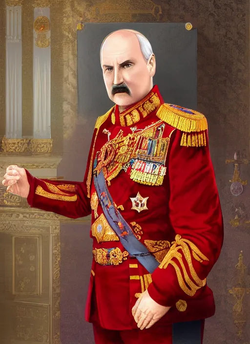 Prompt: digital portrait of emperor on throne looking like alexander lukashenko, slavic ethnicity style, photo realism