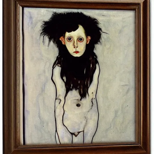 Image similar to goth girl, oil painting by Egon Schiele, masterpiece