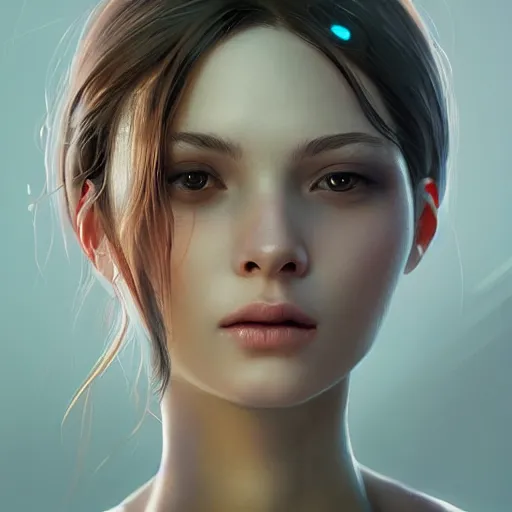 Image similar to a beautiful female android, digital art, 8 k resolution, unreal engine, highly detailed, beautiful face, pretty face, very detailed eyes, photorealistic by wlop, greg rutkowski