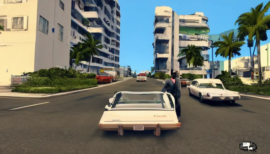 Image similar to in the streets of miami in the style of gtav