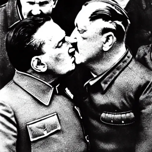 Prompt: stalin kissing hitler